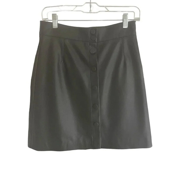 H&M Faux Leather Button Up Size 8 Black Mini Skirt Mid Rise - Picture 1 of 6